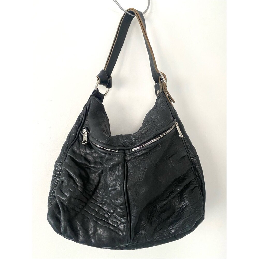 Tylie Malibu Black Leather Slouchy Hobo Bag Cross Silver Hardware